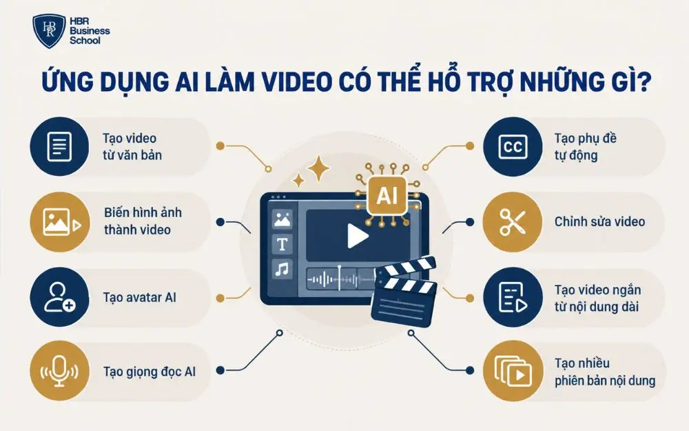8 cách AI hỗ trợ sản xuất video, từ tạo nội dung đến chỉnh sửa và tối ưu phiên bản.