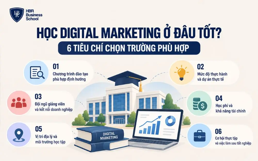 6 tiêu chí quan trọng giúp chọn trường học Digital Marketing phù hợp.
