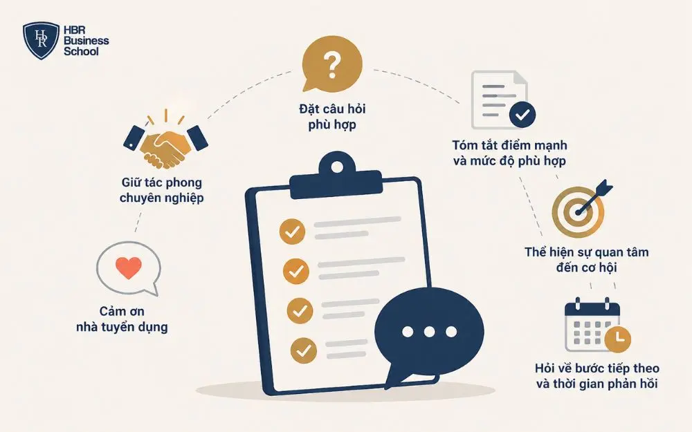 Các bước giúp ứng viên kết thúc phỏng vấn lịch sự và chuyên nghiệp.