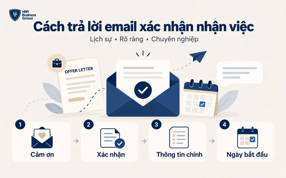 Cách trả lời email xác nhận nhận việc rõ ràng, lịch sự và chuyên nghiệp.