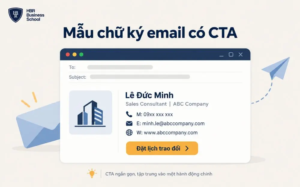 Mẫu chữ ký email có CTA giúp tăng phản hồi chuyên nghiệp.