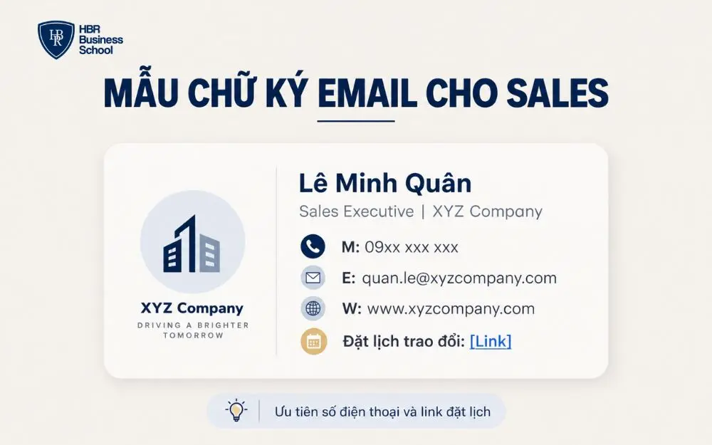 Mẫu chữ ký email Sales chuyên nghiệp, rõ ràng, dễ liên hệ với khách hàng