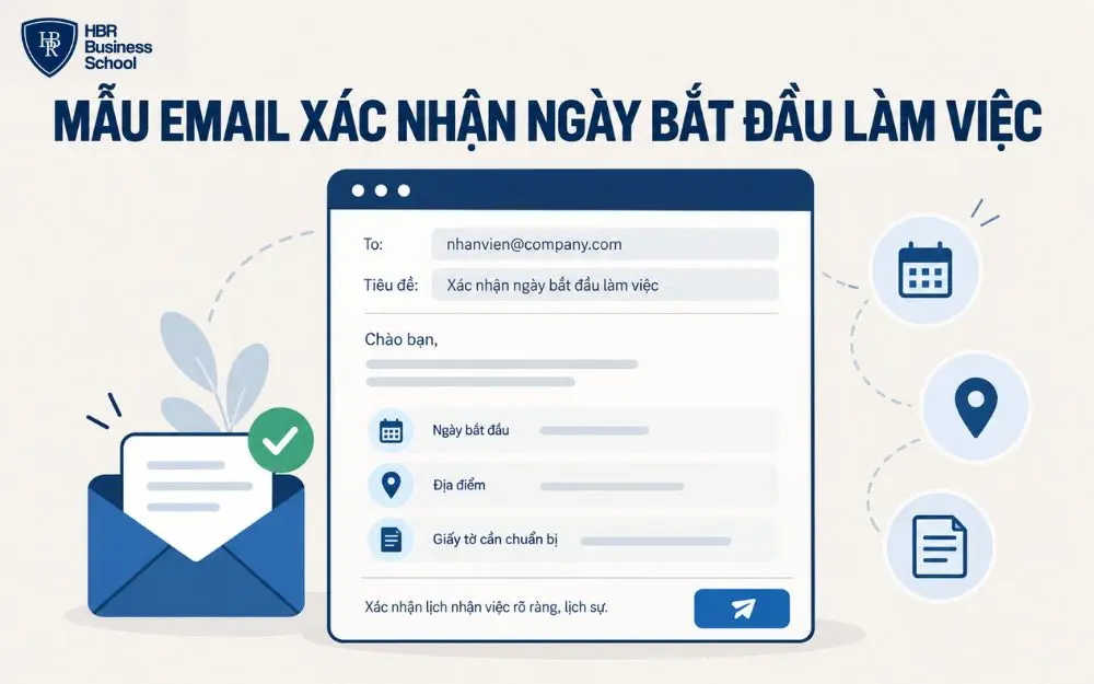 Mẫu email xác nhận ngày bắt đầu làm việc rõ ràng, lịch sự, chuyên nghiệp.