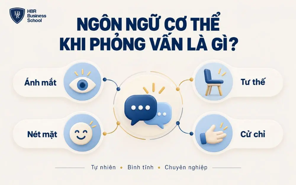 Ngôn ngữ cơ thể thể hiện qua ánh mắt, tư thế, nét mặt và cử chỉ.