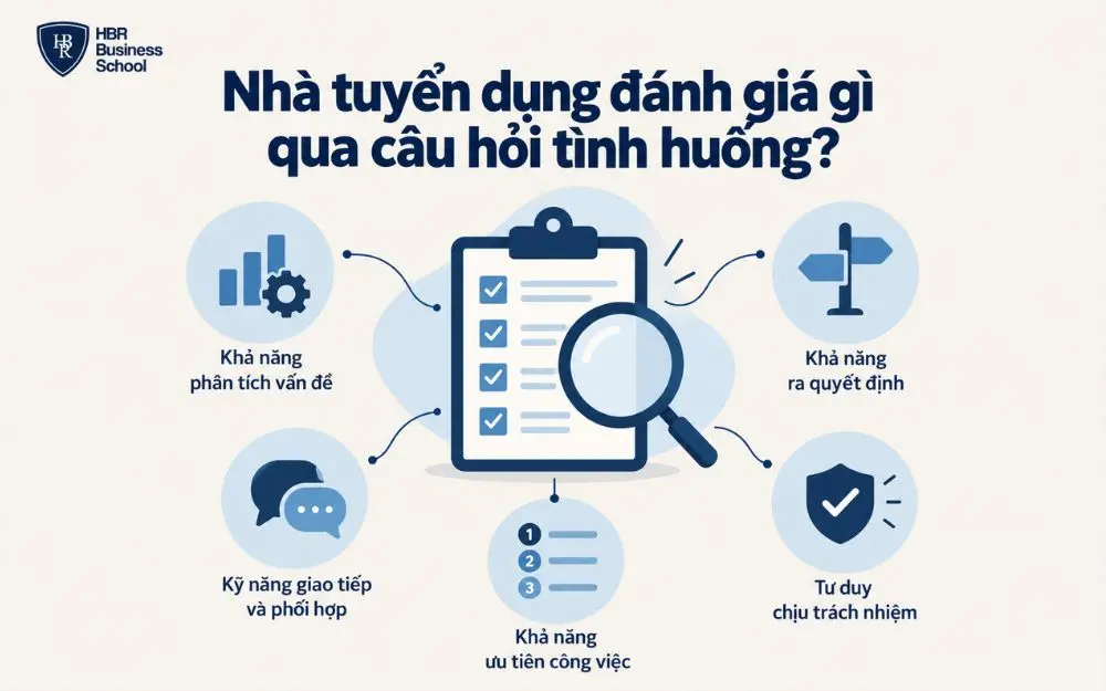 Nhà tuyển dụng đánh giá tư duy, quyết định và trách nhiệm qua câu hỏi tình huống.