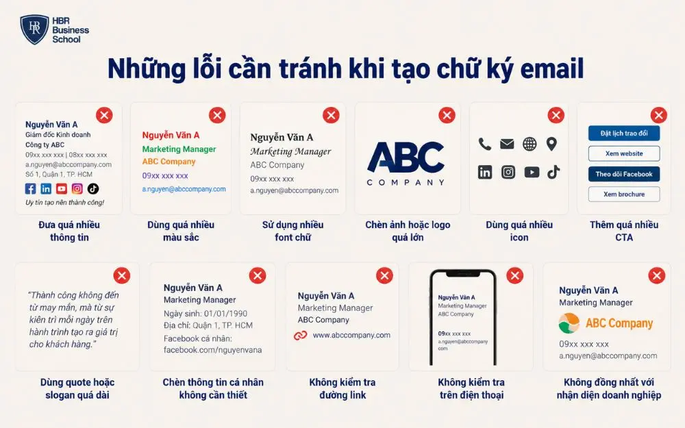 Những lỗi phổ biến cần tránh để chữ ký email luôn chuyên nghiệp.