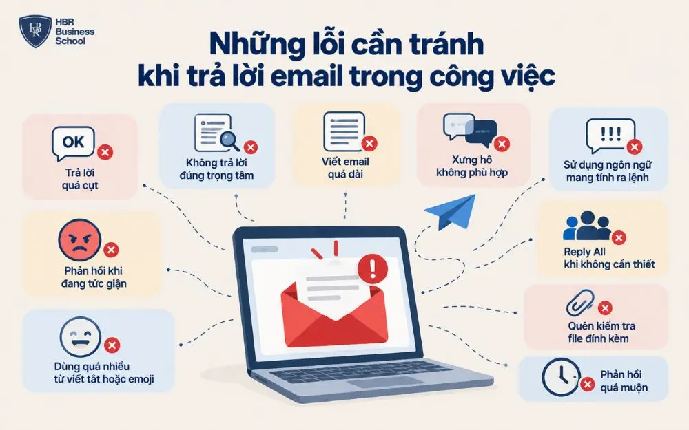 Những lỗi phổ biến cần tránh khi trả lời email trong công việc.