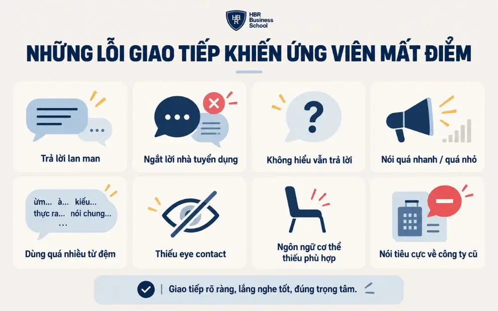 Những lỗi giao tiếp phổ biến dễ khiến ứng viên mất điểm khi phỏng vấn.