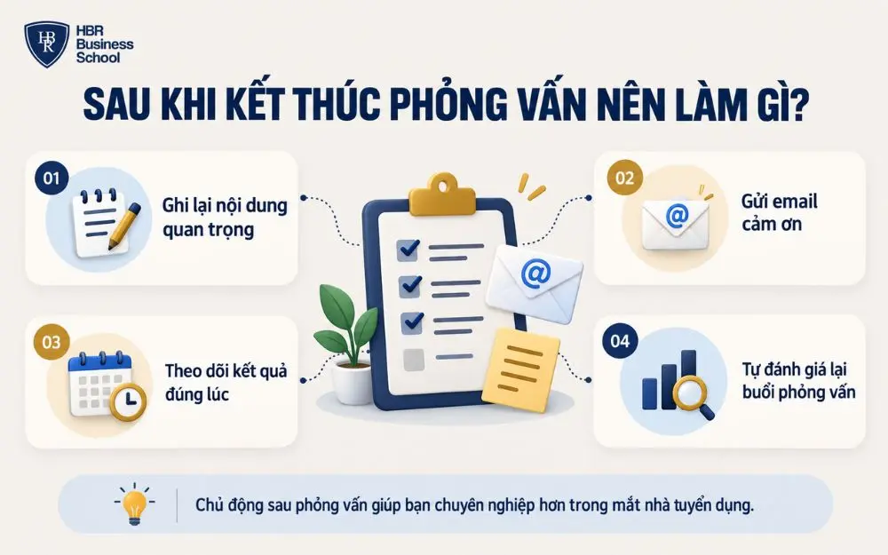 Bốn việc nên làm sau phỏng vấn để duy trì hình ảnh chuyên nghiệp.