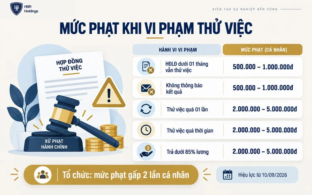 Mức phạt hành chính khi vi phạm quy định thử việc