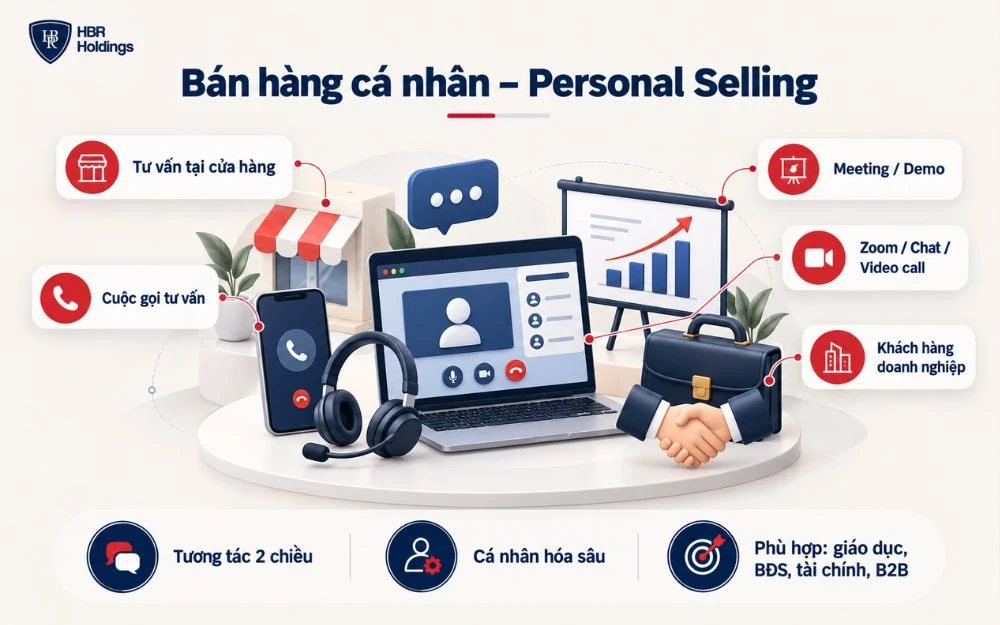 Personal Selling giúp doanh nghiệp tư vấn trực tiếp, cá nhân hóa giải pháp và thúc đẩy quyết định mua.