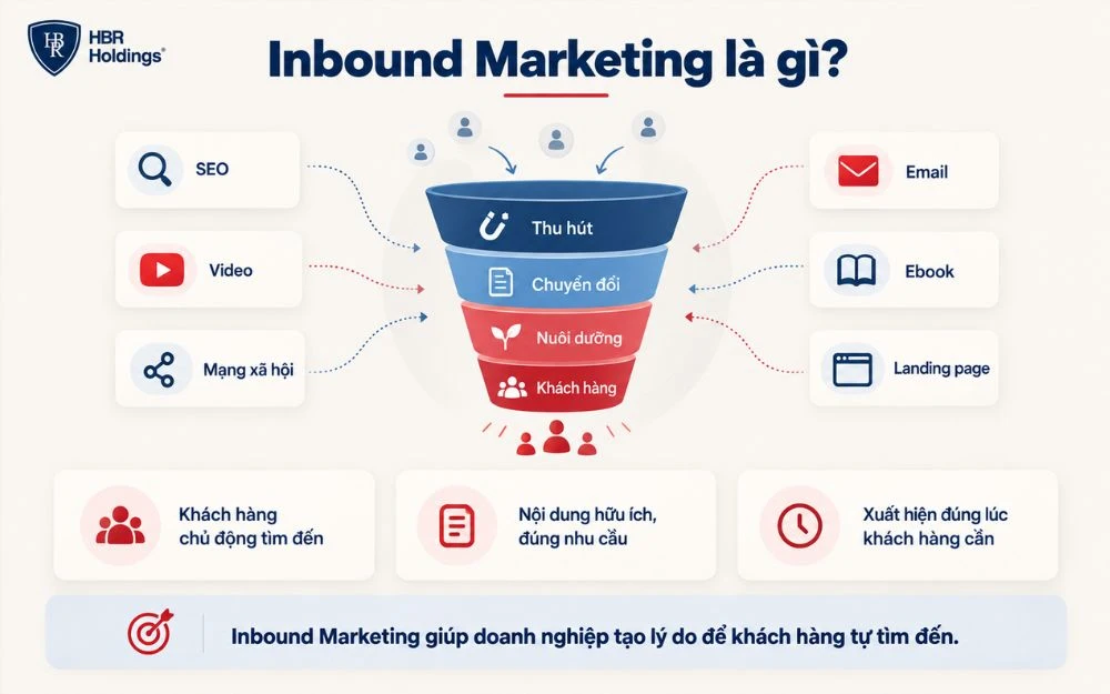 Inbound Marketing giúp doanh nghiệp thu hút khách hàng chủ động tìm đến thông qua nội dung hữu ích và đúng nhu cầu.