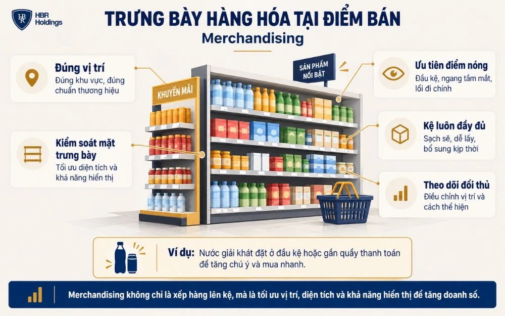Merchandising giúp tối ưu vị trí, diện tích và khả năng hiển thị sản phẩm tại điểm bán.