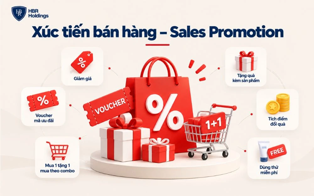 Sales Promotion sử dụng các ưu đãi ngắn hạn để thúc đẩy khách hàng mua hàng nhanh hơn.