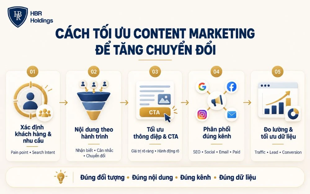 Tối ưu Content Marketing đúng đối tượng, đúng kênh để tăng chuyển đổi hiệu quả.