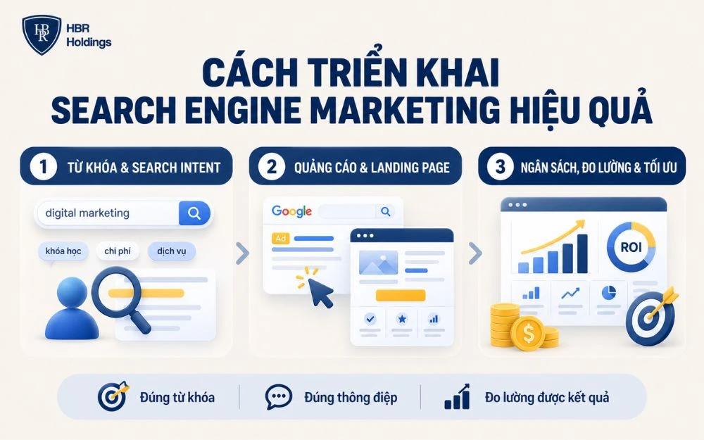 3 bước triển khai SEM hiệu quả từ từ khóa đến đo lường kết quả.