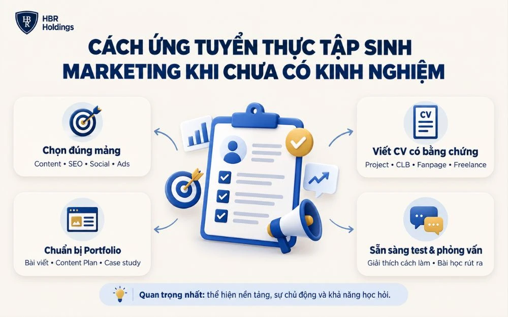 Cách ứng tuyển Marketing Intern hiệu quả dù chưa có kinh nghiệm.