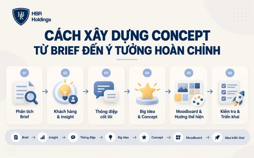 Quy trình xây dựng Concept từ Brief, Insight đến ý tưởng triển khai hoàn chỉnh.
