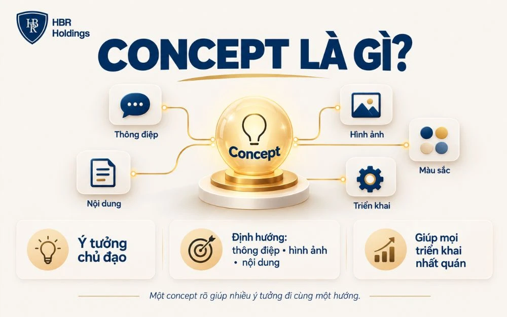 Concept là ý tưởng chủ đạo giúp thông điệp và hình ảnh triển khai nhất quán.