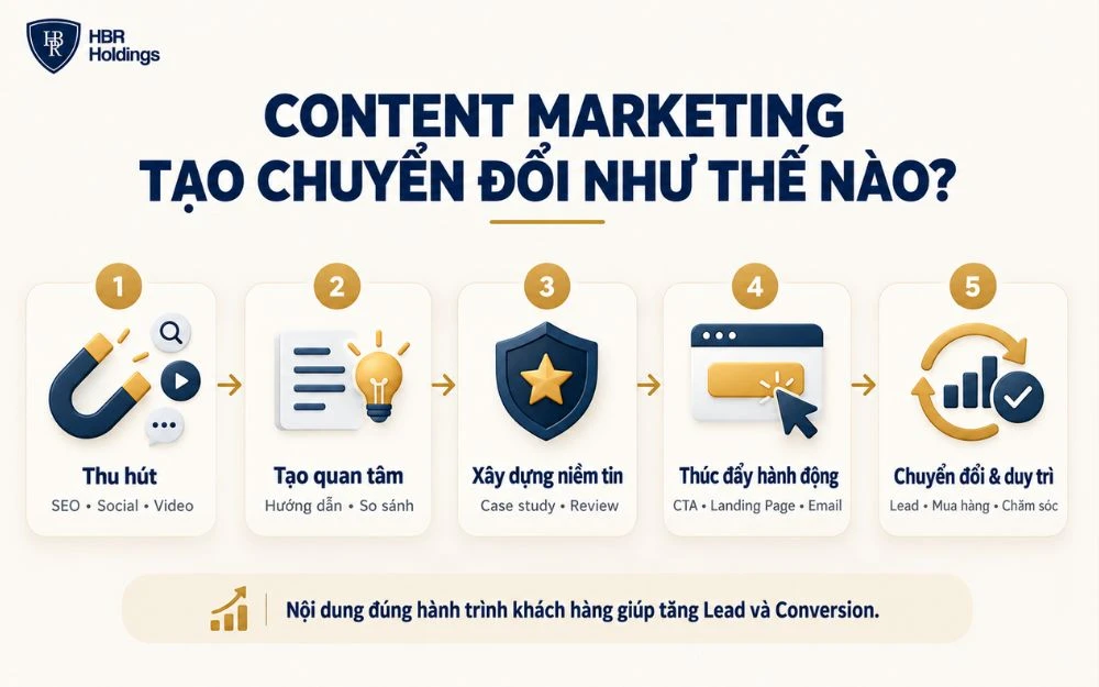 5 giai đoạn Content Marketing dẫn dắt khách hàng đến chuyển đổi.