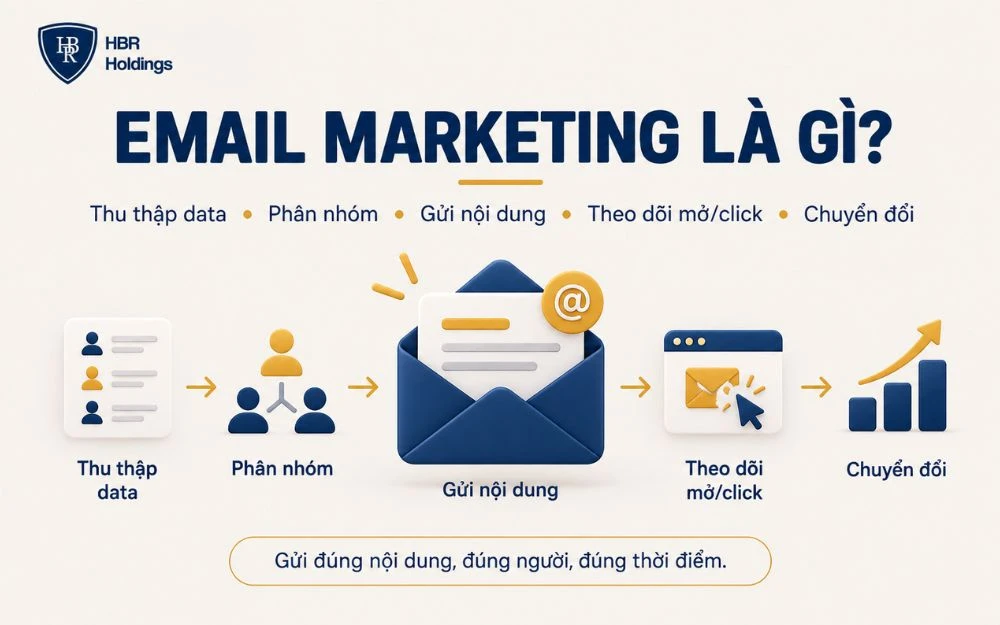 Quy trình Email Marketing từ thu thập data đến tạo chuyển đổi.