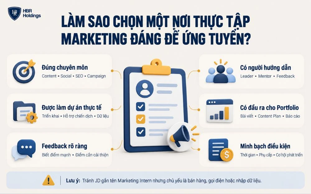 Tiêu chí chọn nơi thực tập Marketing đáng để ứng tuyển.