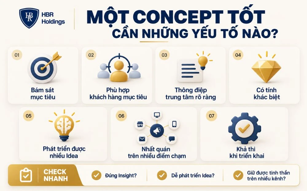 7 yếu tố giúp Concept rõ ràng, khác biệt và khả thi khi triển khai.