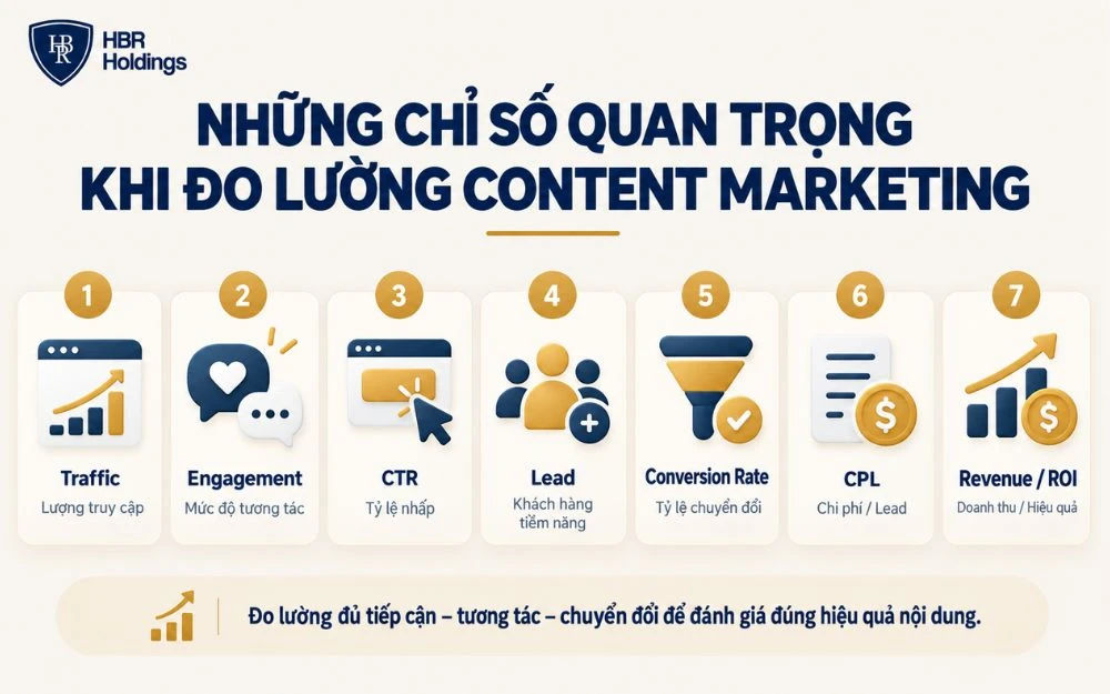 Các chỉ số quan trọng giúp đo lường hiệu quả Content Marketing.