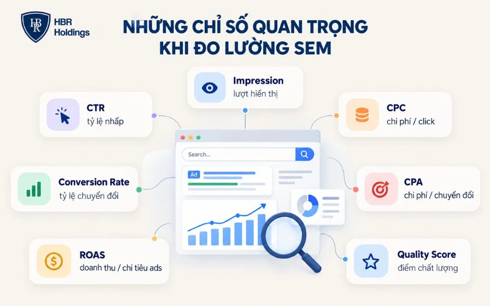 Các chỉ số quan trọng giúp đánh giá hiệu quả chiến dịch SEM.