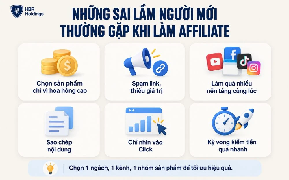 Những sai lầm phổ biến người mới dễ mắc khi bắt đầu làm Affiliate.