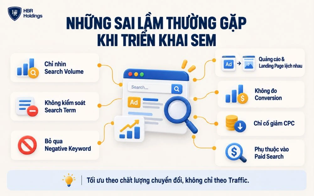 Những sai lầm phổ biến khiến doanh nghiệp triển khai SEM kém hiệu quả.
