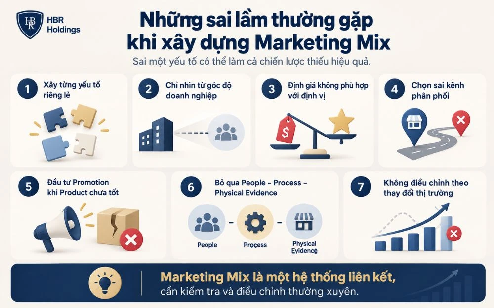 Những sai lầm phổ biến khiến Marketing Mix thiếu nhất quán và kém hiệu quả.