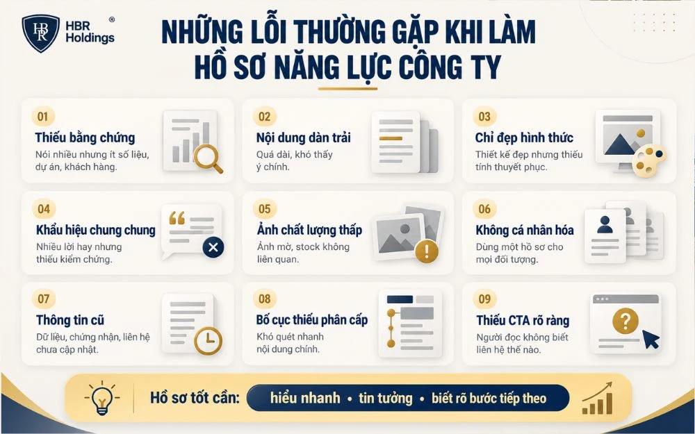 9 lỗi thường gặp khiến hồ sơ năng lực công ty thiếu thuyết phục và giảm độ tin cậy với khách hàng, đối tác.