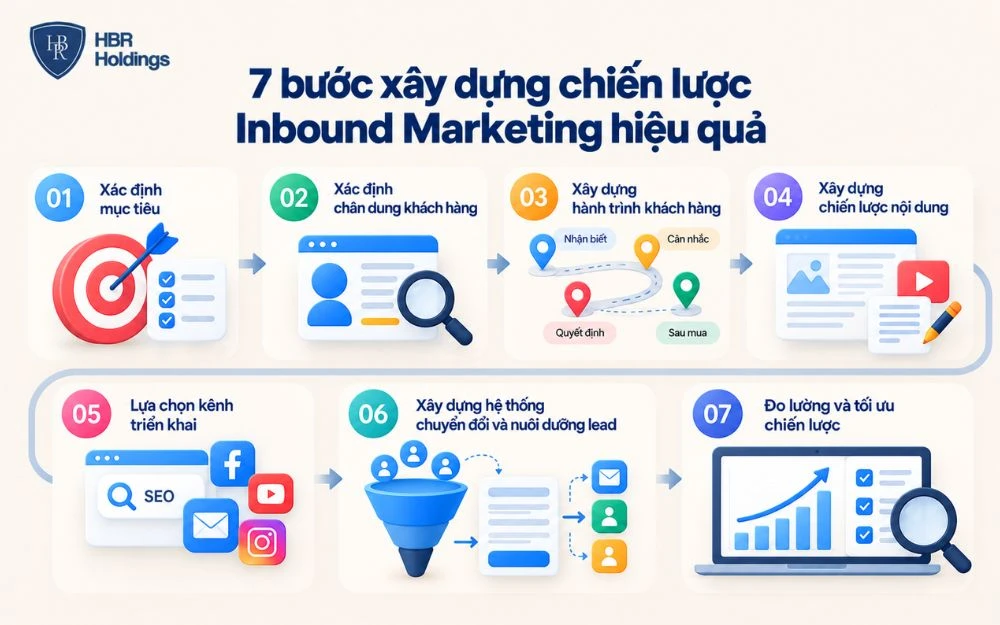 Quy trình 7 bước giúp doanh nghiệp xây dựng chiến lược Inbound Marketing bài bản.