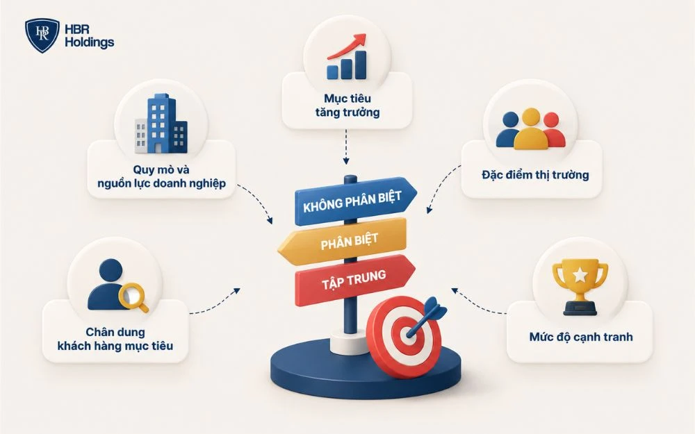 Lựa chọn chiến lược Marketing dựa trên nguồn lực, thị trường và khách hàng.