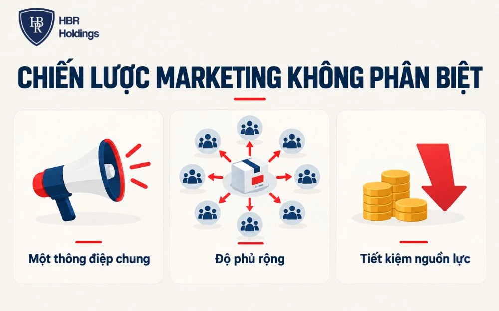 Marketing không phân biệt dùng một thông điệp chung để tiếp cận thị trường rộng.