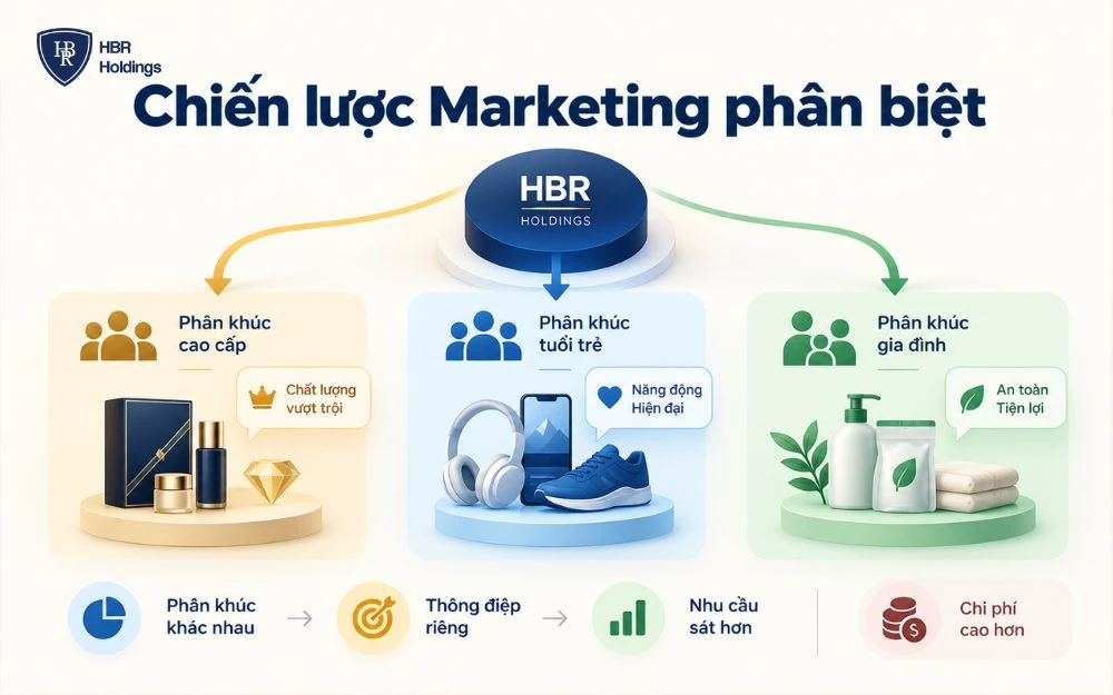 Mô hình chiến lược Marketing phân biệt theo từng phân khúc khách hàng mục tiêu.
