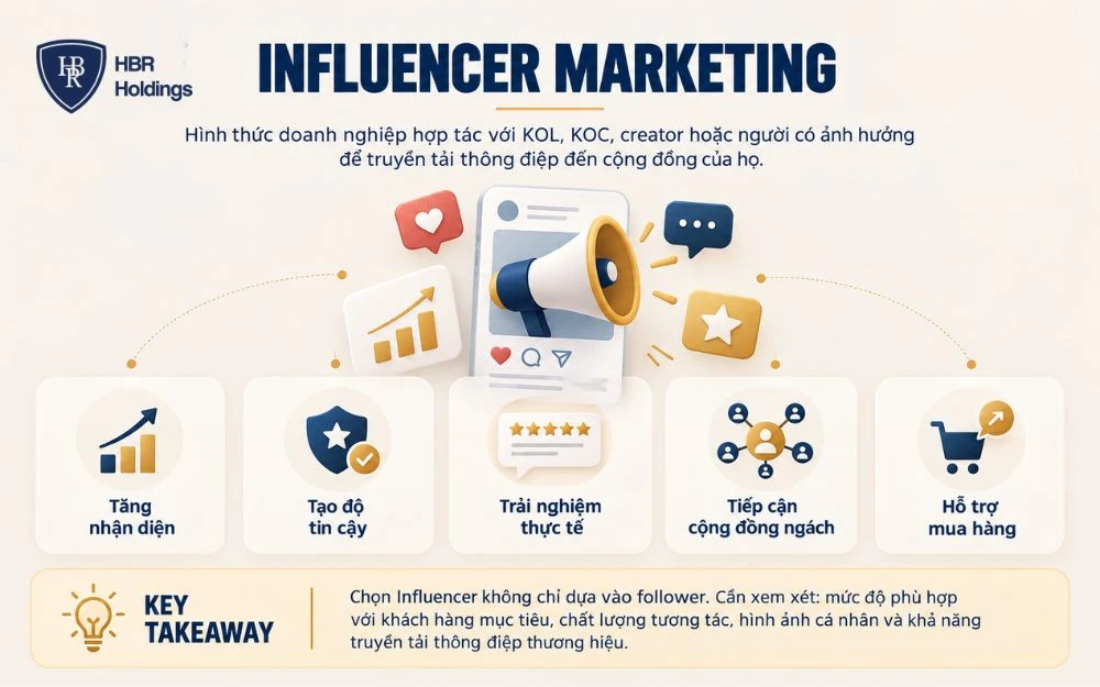 Influencer Marketing giúp tăng nhận diện, xây dựng niềm tin và thúc đẩy mua hàng.