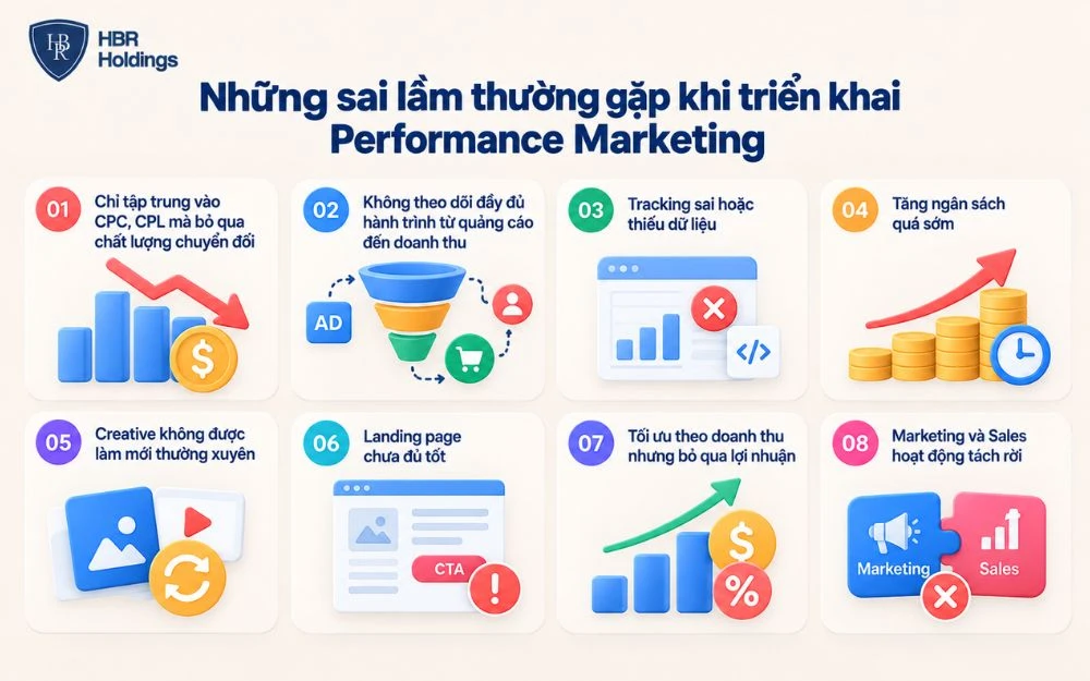 Những sai lầm phổ biến khiến Performance Marketing tốn ngân sách nhưng kém hiệu quả.
